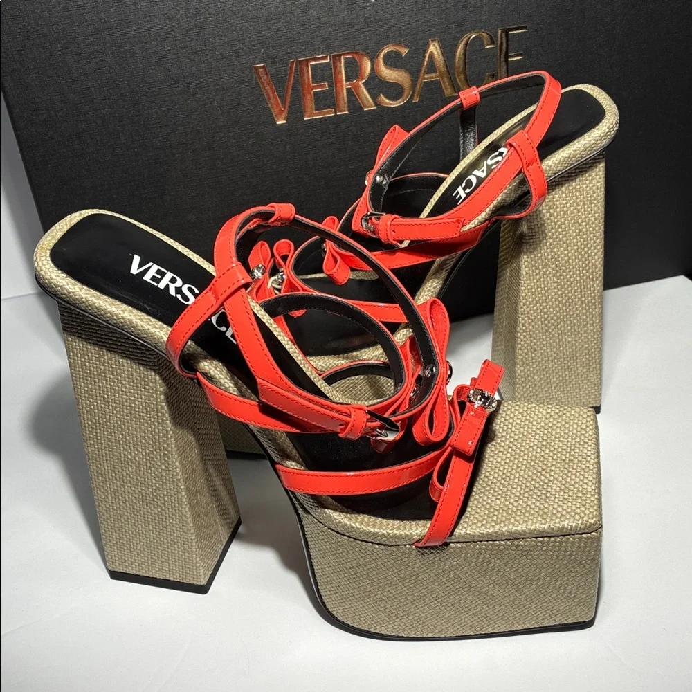New Authentic Versace Gianni Ribbon Platform Sandals 150mm Platform Sandals